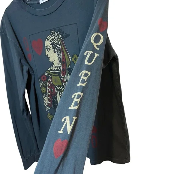 Daydreamer T-Shirt Queen of Hearts Long Sleeve Tee Shirt Charcoal Gray Small - Picture 3 of 5